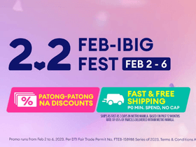 Lazada 2.2 FEB-IBIG FEST: Get Up to 95% OFF + PHP 500 Cashback + Free Delivery Sitewide
